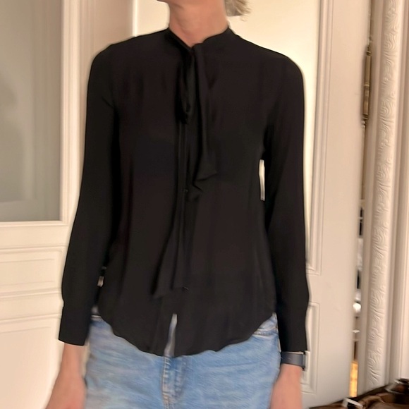 Zara. Black Chiffon Blouse with Necktie. Size S - Picture 3 of 4